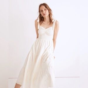 Madewell Cream Eyelet Tie-Strap Midi Sundress